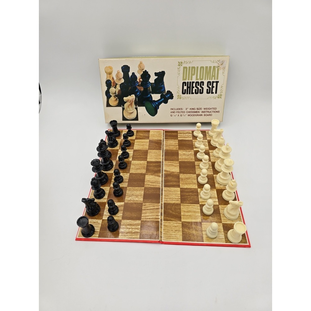 Vintage Chess Set Weighted  Felt Bottom 3" Diplomat Plastic